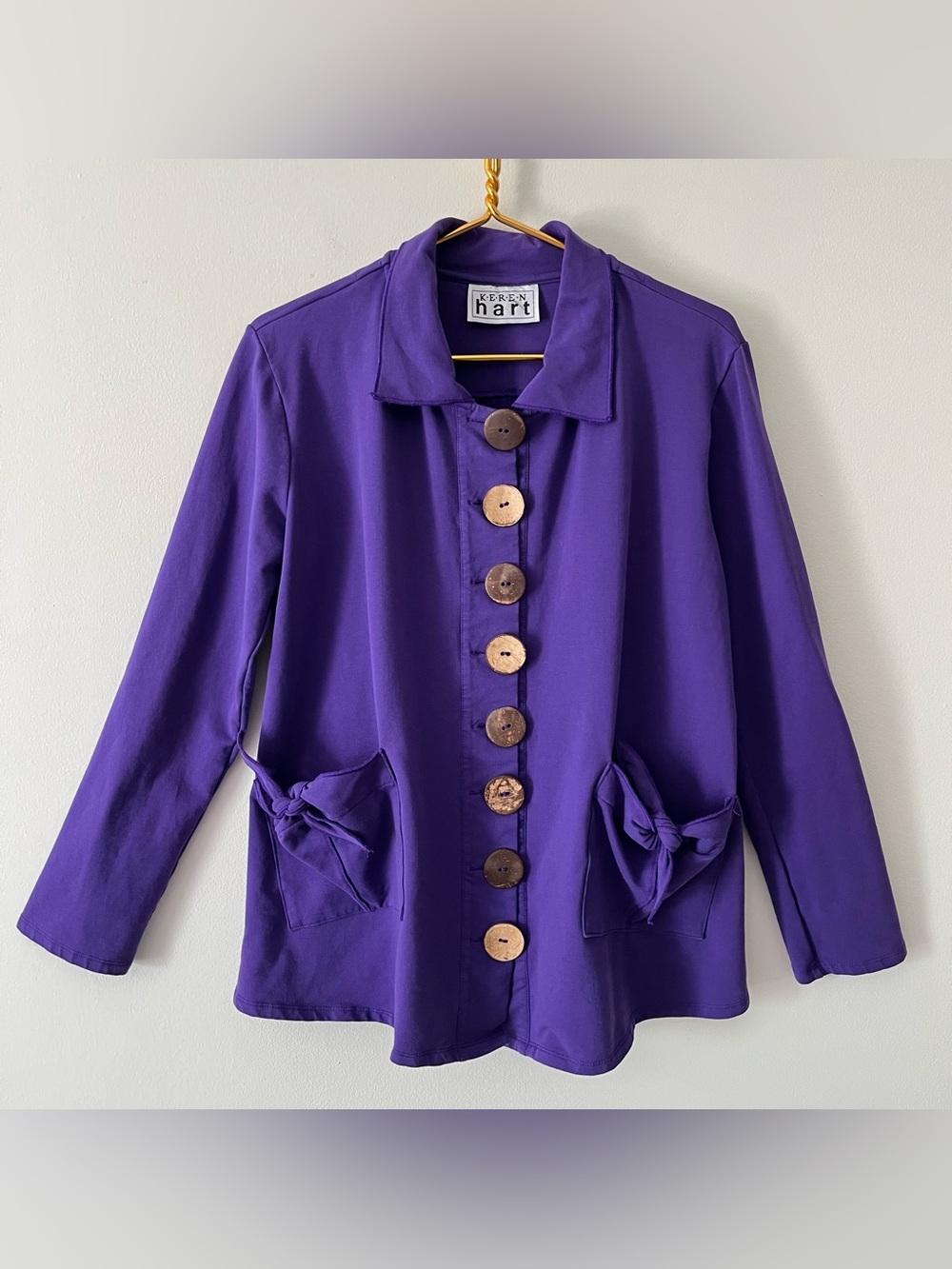 Keren Hart Royal Purple Oversize Button Knit Collared Tunic Lagenlook Slouchy XL